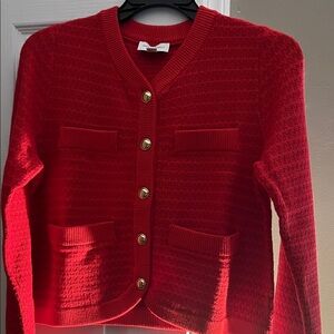 Elegant Red Button-Up Cardigan